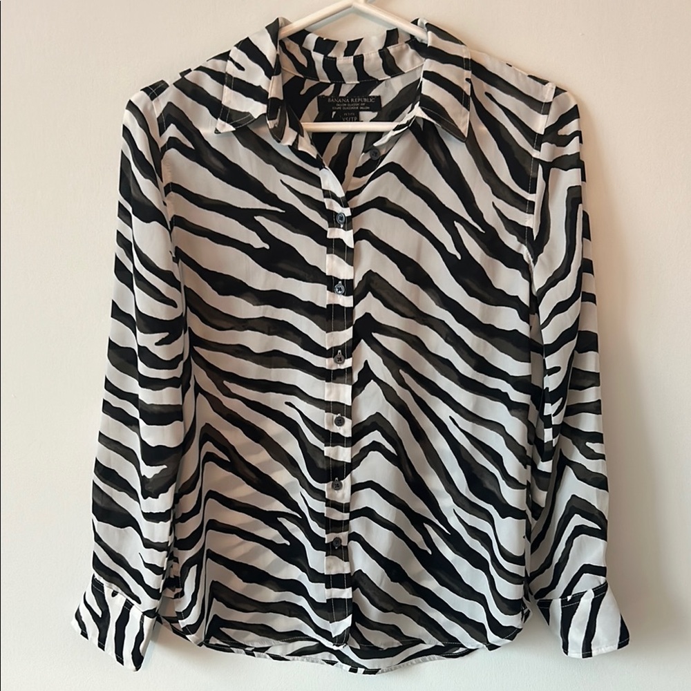 Banana Republic Zebra Print Button-Up Blouse